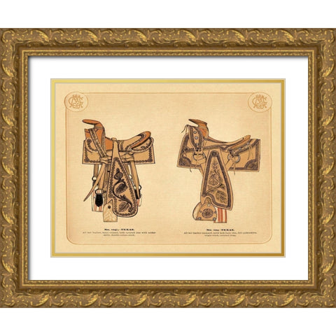 Saddles and Tack: Texas Saddles Gold Ornate Wood Framed Art Print with Double Matting by Unknown