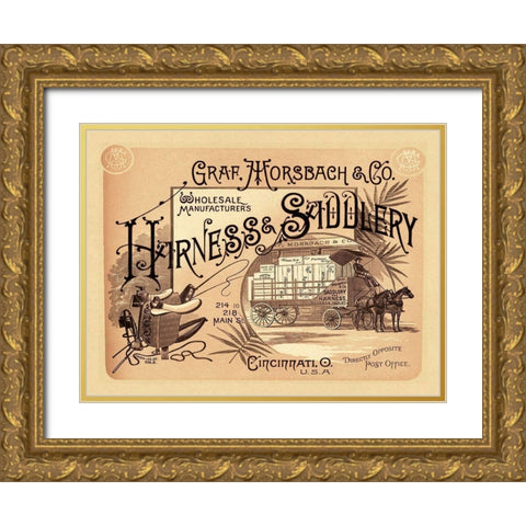 Saddles and Tack: Graf, Morsbach and Co. Harness and Saddlery Catalog Cover Gold Ornate Wood Framed Art Print with Double Matting by Unknown