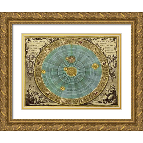 Maps of the Heavens: Planisphaerium Copernicanum Gold Ornate Wood Framed Art Print with Double Matting by Cellarius, Andreas