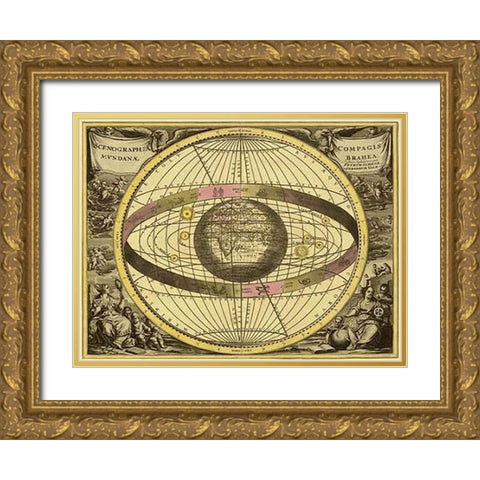 Maps of the Heavens: Scenographia Compagis Mundanae Brahea Gold Ornate Wood Framed Art Print with Double Matting by Cellarius, Andreas