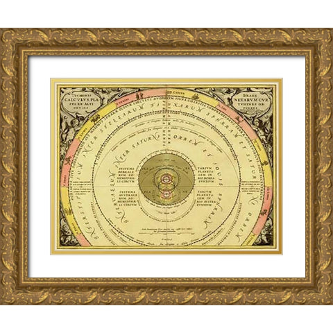 Maps of the Heavens: Tychonis Brahe Calculus PlanetaMaps Gold Ornate Wood Framed Art Print with Double Matting by Cellarius, Andreas