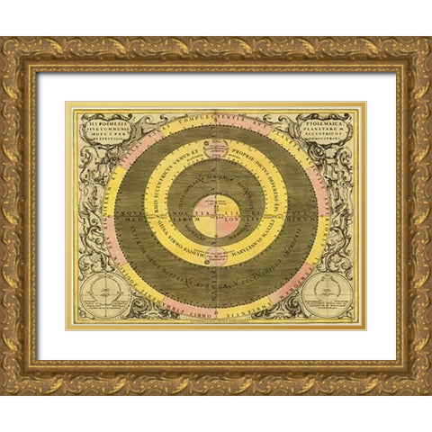 Maps of the Heavens: Hypothesis Ptomlemaica Gold Ornate Wood Framed Art Print with Double Matting by Cellarius, Andreas