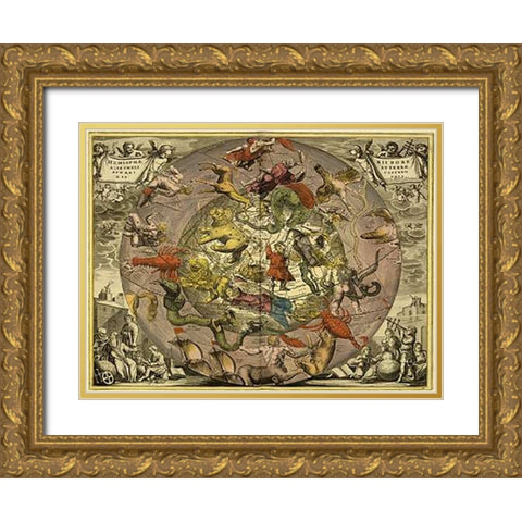 Maps of the Heavens: Hemisphaeriibore Alis Coelietterrae Gold Ornate Wood Framed Art Print with Double Matting by Cellarius, Andreas