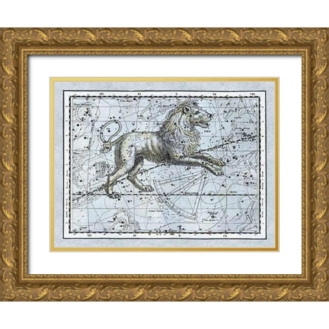 Maps of the Heavens: Leo - The Nemean Lion Gold Ornate Wood Framed Art Print with Double Matting by Jamieson, Alexander