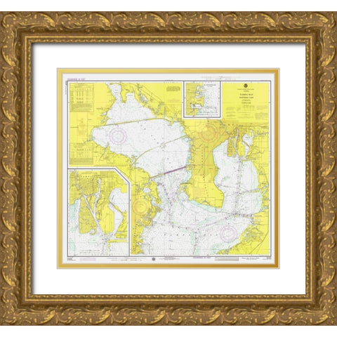 Nautical Chart - Tampa Bay - Northern Part ca. 1975 Gold Ornate Wood Framed Art Print with Double Matting by NOAA Historical Map and Chart Collection