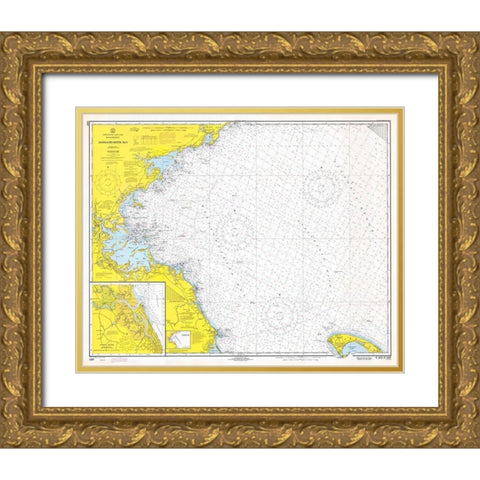 Nautical Chart - Massachusetts Bay ca. 1970 Gold Ornate Wood Framed Art Print with Double Matting by NOAA Historical Map and Chart Collection