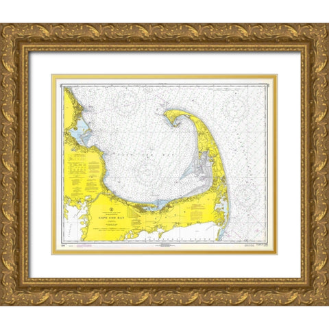 Nautical Chart - Cape Cod Bay ca. 1970 Gold Ornate Wood Framed Art Print with Double Matting by NOAA Historical Map and Chart Collection