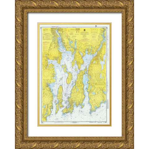 Nautical Chart - Narragansett Bay ca. 1975 Gold Ornate Wood Framed Art Print with Double Matting by NOAA Historical Map and Chart Collection