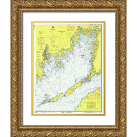Nautical Chart - Buzzards Bay ca. 1974 Gold Ornate Wood Framed Art Print with Double Matting by NOAA Historical Map and Chart Collection
