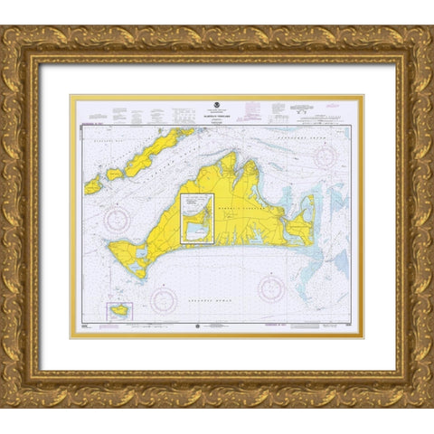 Nautical Chart - Marthas Vineyard ca. 1975 Gold Ornate Wood Framed Art Print with Double Matting by NOAA Historical Map and Chart Collection