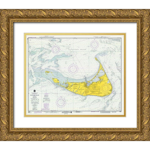 Nautical Chart - Nantucket Island ca. 1975 Gold Ornate Wood Framed Art Print with Double Matting by NOAA Historical Map and Chart Collection
