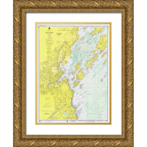 Nautical Chart - Portland Harbor and Vicinity ca. 1974 Gold Ornate Wood Framed Art Print with Double Matting by NOAA Historical Map and Chart Collection