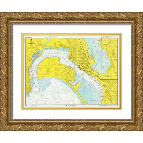 Nautical Chart - San Diego Bay ca. 1974 Gold Ornate Wood Framed Art Print with Double Matting by NOAA Historical Map and Chart Collection
