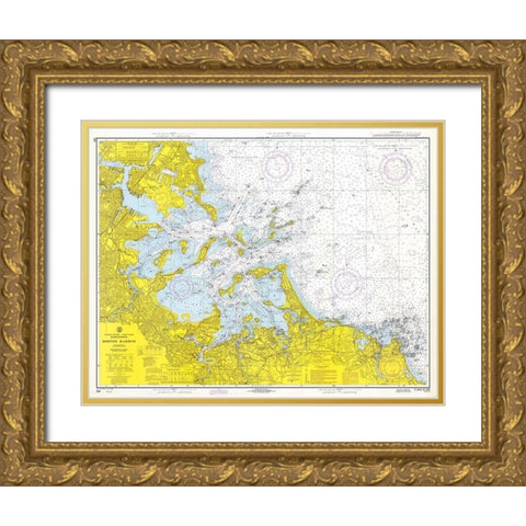 Nautical Chart - Boston Harbor ca. 1970 Gold Ornate Wood Framed Art Print with Double Matting by NOAA Historical Map and Chart Collection