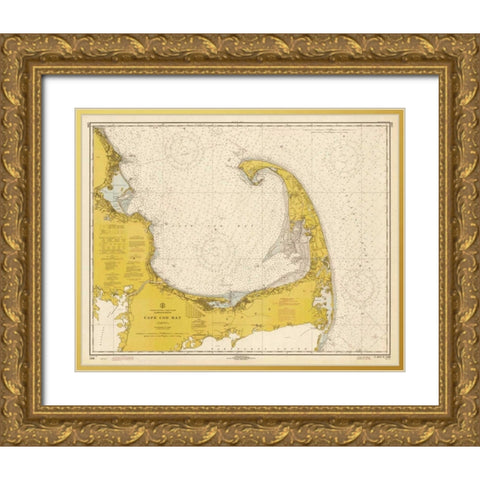Nautical Chart - Cape Cod Bay ca. 1970 - Sepia Tinted Gold Ornate Wood Framed Art Print with Double Matting by NOAA Historical Map-Chart