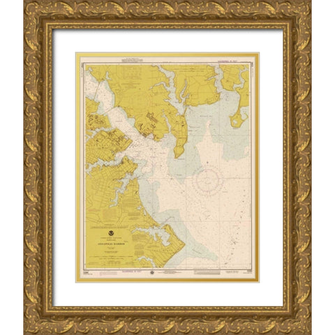 Nautical Chart - Annapolis Harbor ca. 1975 - Sepia Tinted Gold Ornate Wood Framed Art Print with Double Matting by NOAA Historical Map-Chart