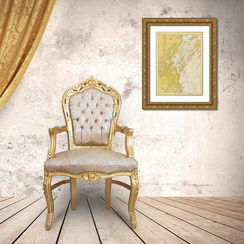 Nautical Chart - Portland Harbor and Vicinity ca. 1974 - Sepia Tinted Gold Ornate Wood Framed Art Print with Double Matting by NOAA Historical Map and Chart Collection