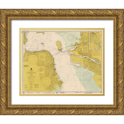 Nautical Chart - San Francisco Bay ca. 1975 - Sepia Tinted Gold Ornate Wood Framed Art Print with Double Matting by NOAA Historical Map-Chart
