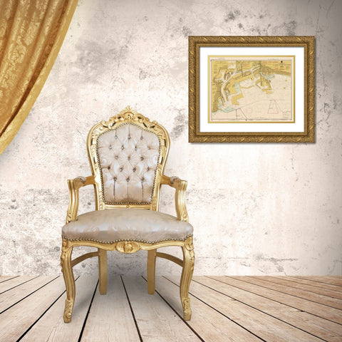 Nautical Chart - Los Angeles and Long Beach Harbors ca. 1998 - Sepia Tinted Gold Ornate Wood Framed Art Print with Double Matting by NOAA Historical Map and Chart Collection