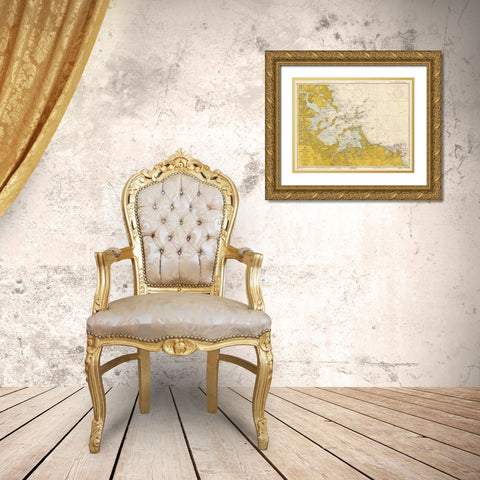 Nautical Chart - Boston Harbor ca. 1970 - Sepia Tinted Gold Ornate Wood Framed Art Print with Double Matting by NOAA Historical Map-Chart