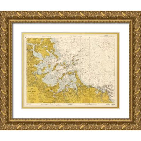 Nautical Chart - Boston Harbor ca. 1970 - Sepia Tinted Gold Ornate Wood Framed Art Print with Double Matting by NOAA Historical Map-Chart