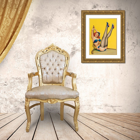 Mid-Century Pin-Ups - Flirt Magazine - Sailor Girl Gold Ornate Wood Framed Art Print with Double Matting by Driben, Peter