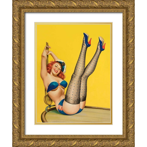 Mid-Century Pin-Ups - Flirt Magazine - Sailor Girl Gold Ornate Wood Framed Art Print with Double Matting by Driben, Peter