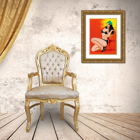 Mid-Century Pin-Ups - Beauty Magazine - Hot in Black Gold Ornate Wood Framed Art Print with Double Matting by Driben, Peter