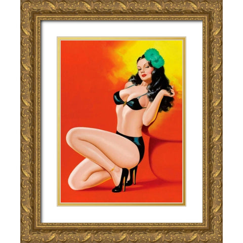 Mid-Century Pin-Ups - Beauty Magazine - Hot in Black Gold Ornate Wood Framed Art Print with Double Matting by Driben, Peter