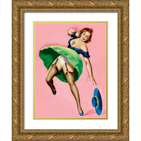 Mid-Century Pin-Ups - Wink Magazine - Strong Wind Gold Ornate Wood Framed Art Print with Double Matting by Driben, Peter