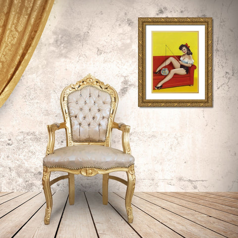 Mid-Century Pin-Ups - Joker Magazine - Fishin n funny Gold Ornate Wood Framed Art Print with Double Matting by Driben, Peter