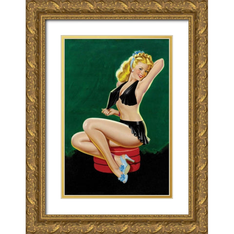 Mid-Century Pin-Ups - Beauty Parade - Uncovering Beauty Gold Ornate Wood Framed Art Print with Double Matting by Driben, Peter