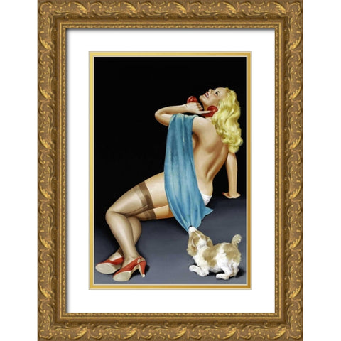Mid-Century Pin-Ups - Phone Talk Gold Ornate Wood Framed Art Print with Double Matting by Driben, Peter