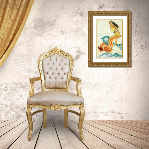 Mid-Century Pin-Ups - Whisper Magazine - Wave Rider Gold Ornate Wood Framed Art Print with Double Matting by Driben, Peter