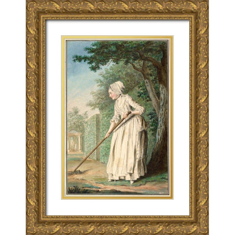 The Duchess of Chaulnes as a Gardener in an AllÃ©e, 1771 Gold Ornate Wood Framed Art Print with Double Matting by Carmontelle, Louis Carrogis de