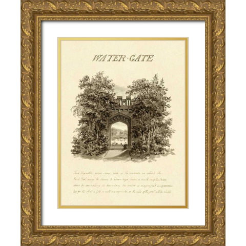 Water-Gate, 1813 Gold Ornate Wood Framed Art Print with Double Matting by Repton, Humphry