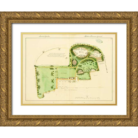 Ancient Garden and Modern Pleasure Garden: Plan, 1813 Gold Ornate Wood Framed Art Print with Double Matting by Repton, Humphry