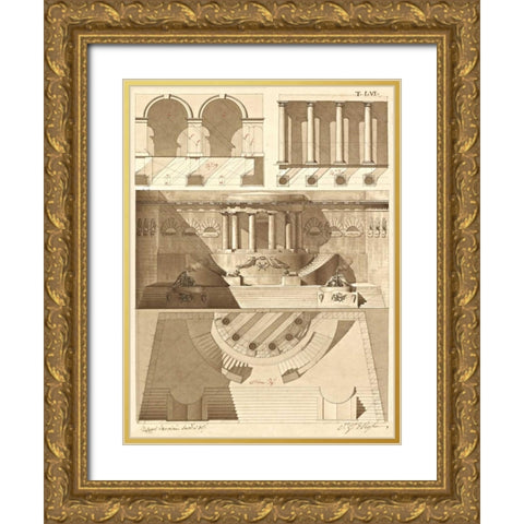Plate 56 for Elements of Civil Architecture, ca. 1818-1850 Gold Ornate Wood Framed Art Print with Double Matting by Vannini, Giuseppe