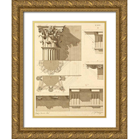 Plate 55 for Elements of Civil Architecture, ca. 1818-1850 Gold Ornate Wood Framed Art Print with Double Matting by Vannini, Giuseppe
