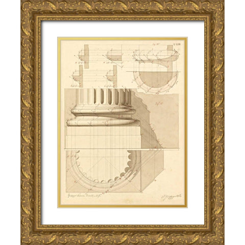 Plate 53 for Elements of Civil Architecture, ca. 1818-1850 Gold Ornate Wood Framed Art Print with Double Matting by Vannini, Giuseppe