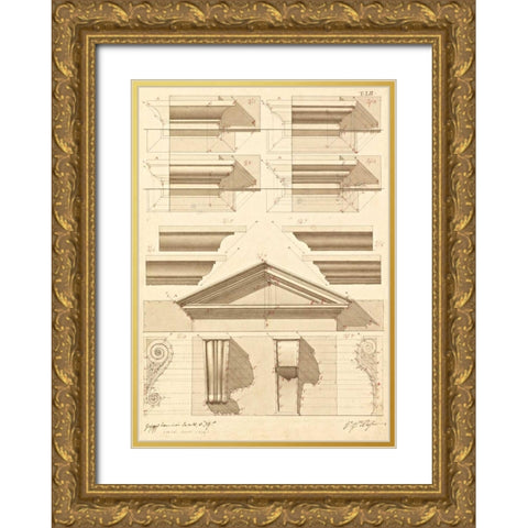 Plate 52 for Elements of Civil Architecture, ca. 1818-1850 Gold Ornate Wood Framed Art Print with Double Matting by Vannini, Giuseppe