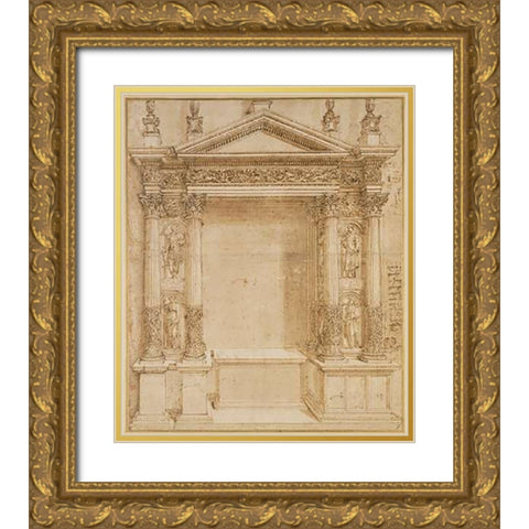 Design for an Altar, ca. 1527 Gold Ornate Wood Framed Art Print with Double Matting by Peruzzi, Baldassare