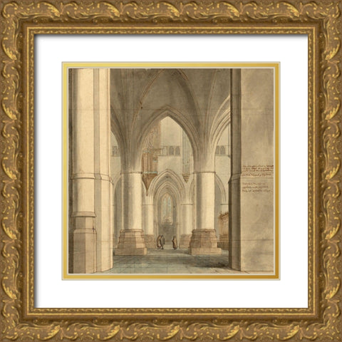 The Choir and North Ambulatory of the Church of Saint Bavo, Haarlem, 1634 Gold Ornate Wood Framed Art Print with Double Matting by Saenredam, Pieter Jansz.