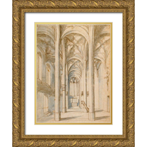 Interior of a Gothic Church, 1629 Gold Ornate Wood Framed Art Print with Double Matting by Juvenal, Paul the Elder