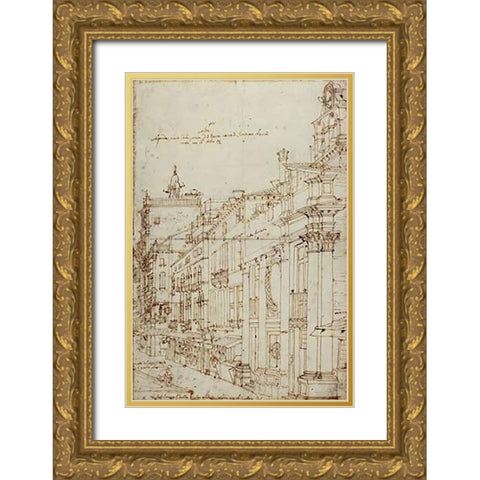 The Campo S. Basso: The North Side with the Church, 1740s Gold Ornate Wood Framed Art Print with Double Matting by Canaletto