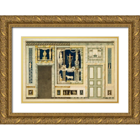 Unexecuted elevation for the Stanza Egizia at the Villa Borghese, ca. 1770-1793 Gold Ornate Wood Framed Art Print with Double Matting by Conca, Tommaso