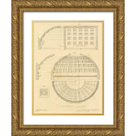 Plate 42 for Elements of Civil Architecture, ca. 1818-1850 Gold Ornate Wood Framed Art Print with Double Matting by Vannini, Giuseppe