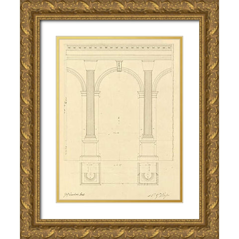Plate 28 for Elements of Civil Architecture, ca. 1818-1850 Gold Ornate Wood Framed Art Print with Double Matting by Vannini, Giuseppe