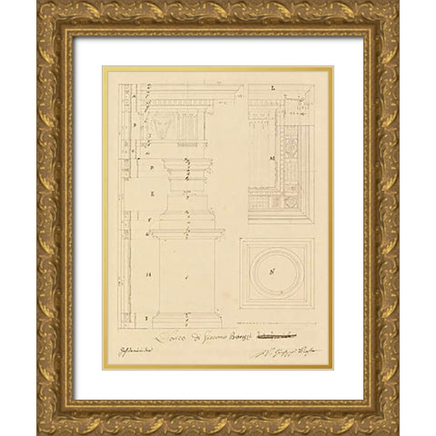 Plate 13 for Elements of Civil Architecture, ca. 1818-1850 Gold Ornate Wood Framed Art Print with Double Matting by Vannini, Giuseppe