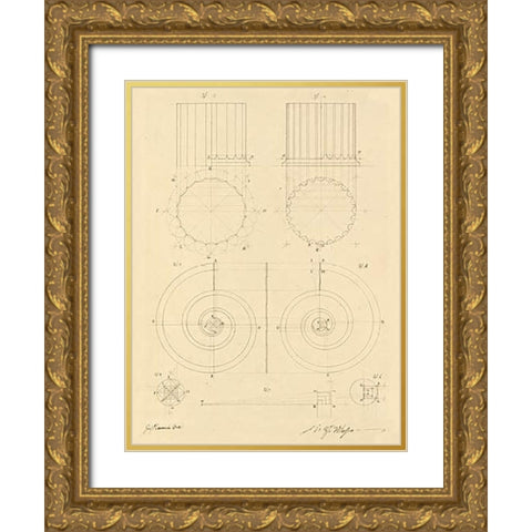 Plate 6 for Elements of Civil Architecture, ca. 1818-1850 Gold Ornate Wood Framed Art Print with Double Matting by Vannini, Giuseppe